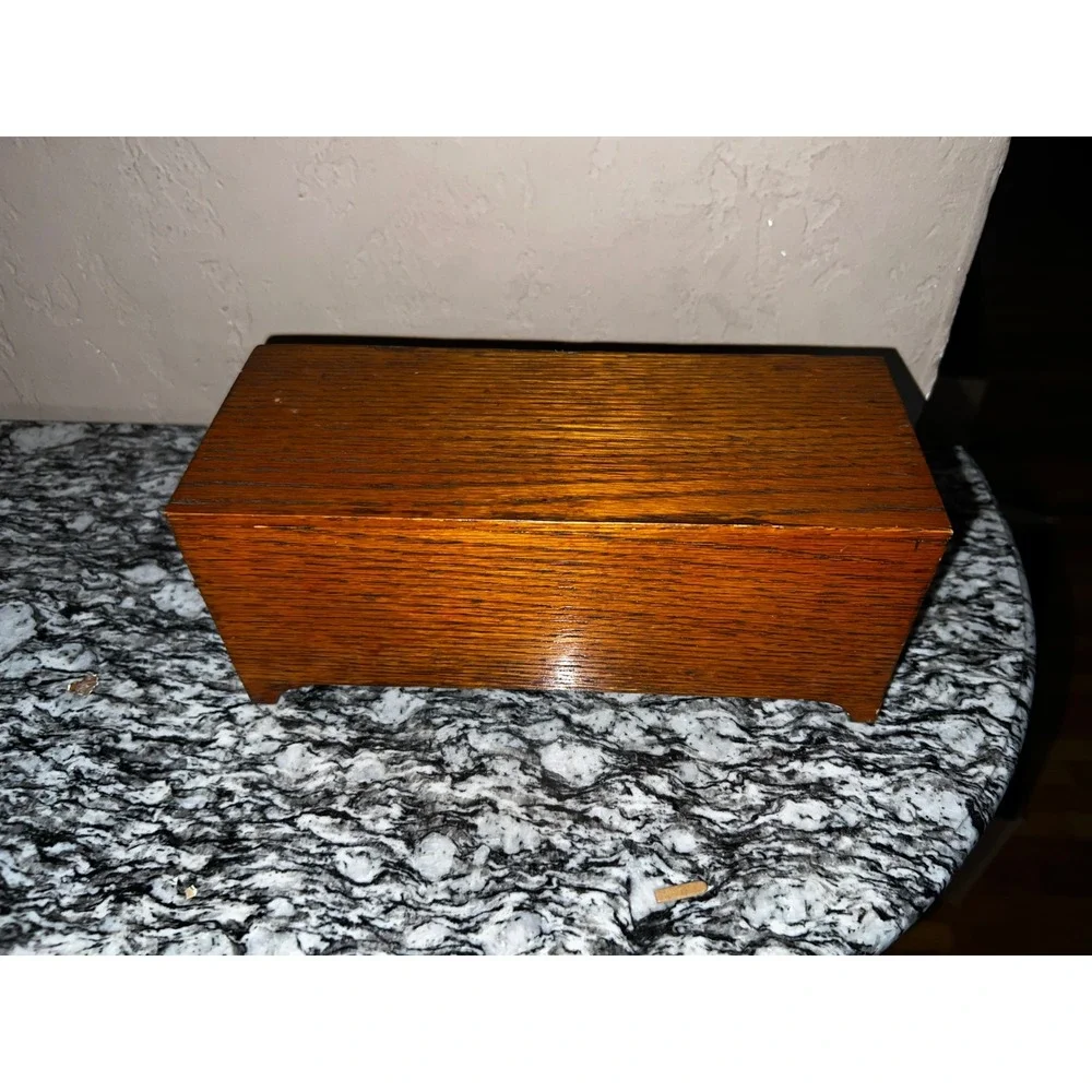 Vintage Wood Jewelry Box‎ Brown Velvet Lining Removable Tray Storage Case